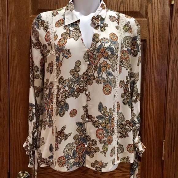 Blu Pepper Floral Blouse Embroidered Lace Top Small - Picture 2 of 8